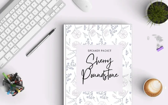 Sherry Poundstone Speaker Packet laying on a desk top