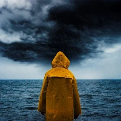 woman facing a storm